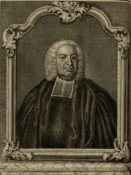 Porträt von Stackhouse, Thomas  (Zuverläßige Nachrichten von dem gegenwärtigen Zustande der Wissenschaften., 1752, 148. T., ungez. Bl. vor S. 244 [Zuschnitt auf Schmuckrahmen])