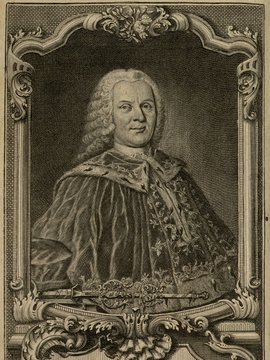 Porträt von Ludwig, Christian Gottlieb  (Zuverläßige Nachrichten von dem gegenwärtigen Zustande der Wissenschaften., 1751, 133. T., ungez. Bl. am Anf. d. Bandes. [Zuschnitt auf Schmuckrahmen])