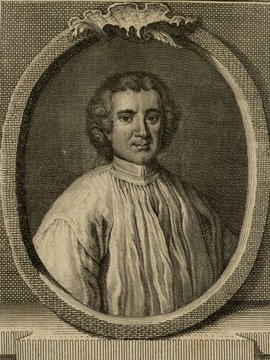 Porträt von Le Courayer, Pierre François  (Zuverläßige Nachrichten von dem gegenwärtigen Zustande der Wissenschaften., 1752, 145. T., ungez. Bl. am Anf. d. Bandes. [Zuschnitt auf Schmuckrahmen])