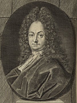 Porträt von Böhmer, Justus Henning  (Deutsche Acta Eruditorum., 1715, 29. T., ungez. Bl. vor S. 353. [Zuschnitt auf Schmuckrahmen])