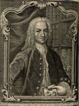 Porträt von Klein, Jacob Theodor  (Zuverläßige Nachrichten von dem gegenwärtigen Zustande der Wissenschaften., 1749, 118. T., ungez. Bl. vor S. 710. [Zuschnitt auf Schmuckrahmen])