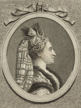 Porträt von Clairon, Claire Josèphe Hippolyte Leris de LaTude  (Litteratur- u. Theater-Zeitung., 1780, 1. T., ungez. Bl. am Anf. d. 1. Teils. [Zuschnitt auf Schmuckrahmen])