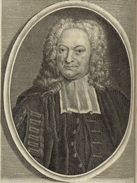 Porträt von Drakenborch, Arnold  (Deutsche Acta Eruditorum., 1738, 222. T., ungez. Bl. vor S. 381. [Zuschnitt auf Schmuckrahmen])