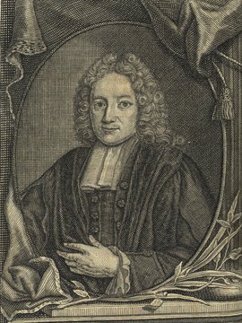 Porträt von Reelant, Adriaan  (Neuer Bücher-Saal der gelehrten Welt., 1714, 40. Oeffn., ungez. Bl. vor S. 229. [Zuschnitt auf Schmuckrahmen])