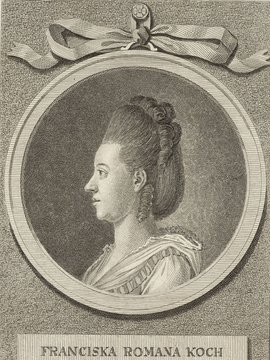 Porträt von Koch, Franziska Romana  (Litteratur- u. Theater-Zeitung., 1781, 3. T., ungez. Bl. am Anf. d. 3. Teils. [Zuschnitt auf Schmuckrahmen])