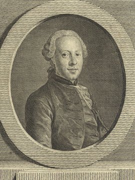 Porträt von Iselin, Isaak  (Allgemeine deutsche Bibliothek., 1768, 7. Bd., 1. St., ungez. Bl. am Anf. d. Bandes. [Zuschnitt auf Schmuckrahmen])