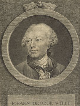 Porträt von Wille, Johann Georg  (Neue Bibliothek der schönen Wissenschaften., 1767, 4. Bd., 1. St., ungez. Bl. am Anf. d. Bandes. [Zuschnitt auf Schmuckrahmen])