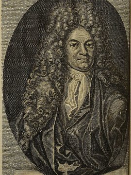 Porträt von Rivinus, Augustus Quirinus  (Die Gelehrte Fama, welche den gegenwärtigen Zustand der gelehrten Welt und sonderlich derer deutschen Universitäten entdecket., 1712, 21. T., ungez. Bl. am Anf. d. Stückes. [Zuschnitt auf Schmuckrahmen])