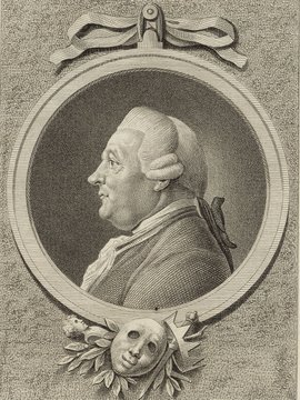 Porträt von Döbbelin, Karl Theophilus  (Litteratur- u. Theater-Zeitung., 1779, 4. T., ungez. Bl. am Anf. d. 4. Teils. [Zuschnitt auf Schmuckrahmen])