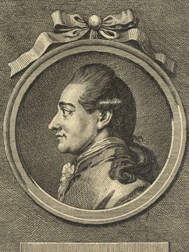 Porträt von Goethe, Johann Wolfgang von  (Allgemeine deutsche Bibliothek., 1776, 29. Bd., 1. St., ungez. Bl. am Anf. d. Bandes. [Zuschnitt auf Schmuckrahmen])