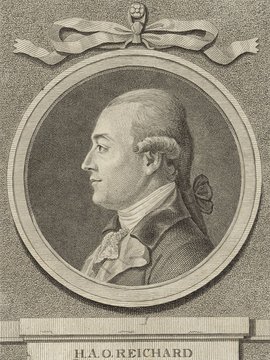 Porträt von Reichard, Heinrich August Ottokar  (Litteratur- u. Theater-Zeitung., 1780, 4. T., ungez. Bl. am Anf. d. 4. Teils. [Zuschnitt auf Schmuckrahmen])