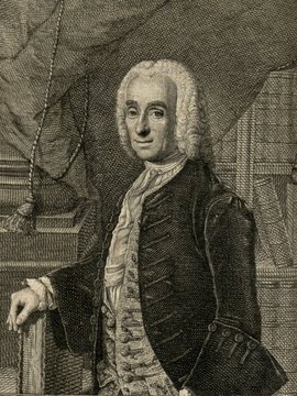 Porträt von Bauer, Johann Gottfried  (Zuverläßige Nachrichten von dem gegenwärtigen Zustande der Wissenschaften., 1755, 189. T., ungez. Bl. vor S. 622. [Zuschnitt auf Schmuckrahmen])