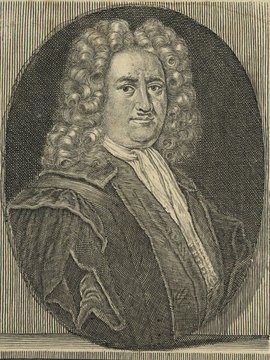 Porträt von Thomasius, Christian  (Neue Bibliothec oder Nachricht und Urtheile von neuen Büchern., 1709, 1. St., ungez. Bl. am Anf. d. Bandes. [Zuschnitt auf Schmuckrahmen])