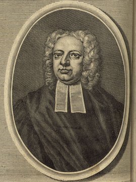 Porträt von Desaguliers, J. T.  (Zuverläßige Nachrichten von dem gegenwärtigen Zustande der Wissenschaften., 1744, 53. T., ungez. Bl. vor S. 305. [Zuschnitt auf Schmuckrahmen])