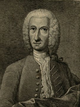 Porträt von Reimarus, Hermann Samuel  (Zuverläßige Nachrichten von dem gegenwärtigen Zustande der Wissenschaften., 1754, 171. T., ungez. Bl. vor S. 160. [Zuschnitt auf Schmuckrahmen])