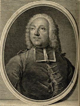 Porträt von Prévost d'Exilles, Antoine François  (Zuverläßige Nachrichten von dem gegenwärtigen Zustande der Wissenschaften., 1747, 90. T., ungez. Bl. vor S. 392. [Zuschnitt auf Schmuckrahmen])
