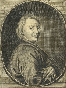 Porträt von Dryden, John  (Neuer Bücher-Saal der gelehrten Welt., 1712, 14. Oeffn., ungez. Bl. vor S. 73. [Zuschnitt auf Schmuckrahmen])