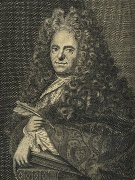 Porträt von Boileau Despréaux, Nicolas  (Neuer Bücher-Saal der gelehrten Welt., 1712, 20. Oeffn., ungez. Bl. vor S. 529. [Zuschnitt auf Schmuckrahmen])
