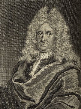 Porträt von Thomasius, Christian  (Deutsche Acta Eruditorum., 1713, 8. T., ungez. Bl. vor S. 625. [Zuschnitt auf Schmuckrahmen])