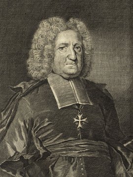 Porträt von Vertot, René Aubert de  (Deutsche Acta Eruditorum., 1727, 125. T., ungez. Bl. vor S. 305. [Zuschnitt auf Schmuckrahmen])