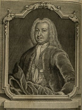 Porträt von Polack, Johann Friedrich  (Zuverläßige Nachrichten von dem gegenwärtigen Zustande der Wissenschaften., 1752, 153. T., ungez. Bl. vor S. 436. [Zuschnitt auf Schmuckrahmen])