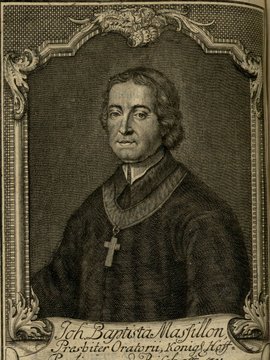 Porträt von Massillon, Jean Baptiste  (Zuverläßige Nachrichten von dem gegenwärtigen Zustande der Wissenschaften., 1752, 151. T., ungez. Bl. vor S. 478. [Zuschnitt auf Schmuckrahmen])