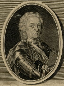 Porträt von Maffei, Scipione  (Zuverläßige Nachrichten von dem gegenwärtigen Zustande der Wissenschaften., 1743, 37. T., ungez. Bl. am Anf. d. Bandes. [Zuschnitt auf Schmuckrahmen])