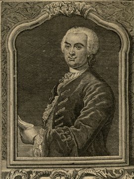 Porträt von Hundertmark, Karl Friedrich  (Zuverläßige Nachrichten von dem gegenwärtigen Zustande der Wissenschaften., 1754, 179. T., ungez. Bl. vor S. 888. [Zuschnitt auf Schmuckrahmen])