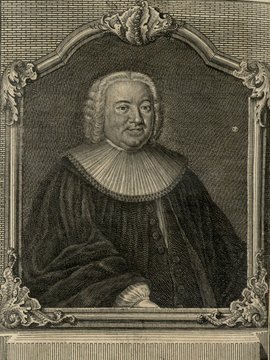 Porträt von Lutz, Johann  (Zuverläßige Nachrichten von dem gegenwärtigen Zustande der Wissenschaften., 1755, 192. T., ungez. Bl. vor S. 854. [Zuschnitt auf Schmuckrahmen])