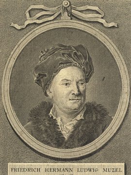 Porträt von Muzel, Friedrich Hermann Ludwig  (Allgemeine deutsche Bibliothek., 1778, 36. Bd., 1. St., ungez. Bl. am Anf. d. Bandes. [Zuschnitt auf Schmuckrahmen])