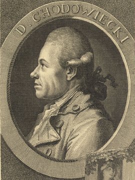 Porträt von Chodowiecki, Daniel  (Neue Bibliothek der schönen Wissenschaften., 1780, 24. Bd., 1. St., ungez. Bl. am Anf. d. Bandes. [Zuschnitt auf Schmuckrahmen])
