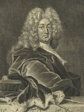 Porträt von Teichmeyer, Hermann Friedrich  (Monathliche Nachrichten von Gelehrten Leuten und Schriften, 1726, Jg.1726, ungez. Bl. am Anf. d. Bandes. [Zuschnitt auf Schmuckrahmen])