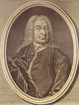 Porträt von Gebauer, Georg Christian  (Zuverläßige Nachrichten von dem gegenwärtigen Zustande der Wissenschaften., 1745, 70. T., ungez. Bl. vor S. 685. [Zuschnitt auf Schmuckrahmen])