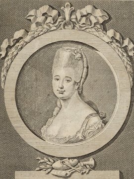 Porträt von Mara, Gertrud Elisabeth  (Litteratur- u. Theater-Zeitung., 1778, 1. T., ungez. Bl. am Anf. d. 1. Teils. [Zuschnitt auf Schmuckrahmen])
