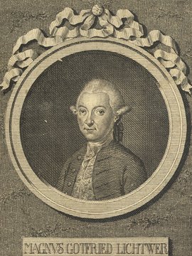 Porträt von Lichtwer, Magnus Gottfried  (Allgemeine deutsche Bibliothek., 1780, 44. Bd., 1. St., ungez. Bl. am Anf. d. Bandes. [Zuschnitt auf Schmuckrahmen])