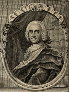 Porträt von Christ, Johann Friedrich  (Zuverläßige Nachrichten von dem gegenwärtigen Zustande der Wissenschaften., 1749, 112. T., ungez. Bl. vor S. 236. [Zuschnitt auf Schmuckrahmen])