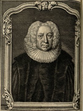 Porträt von Raschke, Johann David  (Zuverläßige Nachrichten von dem gegenwärtigen Zustande der Wissenschaften., 1749, 114. T., ungez. Bl. vor S. 392. [Zuschnitt auf Schmuckrahmen])