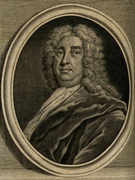 Porträt von Cheyne, George  (Zuverläßige Nachrichten von dem gegenwärtigen Zustande der Wissenschaften., 1741, 15. T., ungez. Bl. vor S. 155. [Zuschnitt auf Schmuckrahmen])