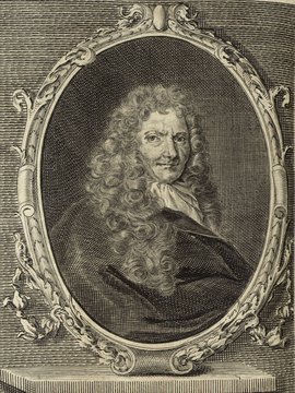 Porträt von Larrey, Isaac de  (Deutsche Acta Eruditorum., 1714, 23. T., ungez. Bl. vor S. 921. [Zuschnitt auf Schmuckrahmen])