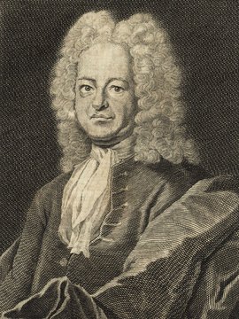 Porträt von Juncker, Johann  (Deutsche Acta Eruditorum., 1729, 147. T., ungez. Bl. vor S. 153. [Zuschnitt auf Schmuckrahmen])
