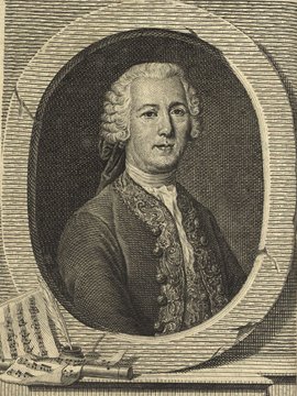 Porträt von Quantz, Johann Joachim  (Allgemeine deutsche Bibliothek., 1767, 4. Bd., 1. St., ungez. Bl. am Anf. d. Bandes. [Zuschnitt auf Schmuckrahmen])