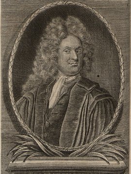 Porträt von Stryk, Johann Samuel  (Neue Bibliothec oder Nachricht und Urtheile von neuen Büchern., 1715, 42. St., ungez. Bl. vor S. 95. [Zuschnitt auf Schmuckrahmen])