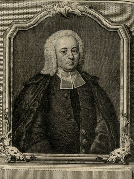 Porträt von Harenberg, Johann Christoph  (Zuverläßige Nachrichten von dem gegenwärtigen Zustande der Wissenschaften., 1755, 186. T., ungez. Bl. vor S. 390. [Zuschnitt auf Schmuckrahmen])