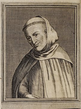 Porträt von Campanella, Tommaso  (Neue Bibliothec oder Nachricht und Urtheile von neuen Büchern., 1715, 39. St., ungez. Bl. vor S. 719. [Zuschnitt auf Schmuckrahmen])