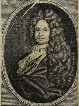 Porträt von Jacobs, Johann  (Die Gelehrte Fama, welche den gegenwärtigen Zustand der gelehrten Welt und sonderlich derer deutschen Universitäten entdecket., 1713, 27. T., ungez. Bl. am Anf. d. Stückes. [Zuschnitt auf Schmuckrahmen])