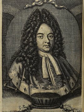 Porträt von Jenichen, Gottlob Friedrich  (Die Gelehrte Fama, welche den gegenwärtigen Zustand der gelehrten Welt und sonderlich derer deutschen Universitäten entdecket., 1716, 46. T., ungez. Bl. am Anf. d. Stückes. [Zuschnitt auf Schmuckrahmen])