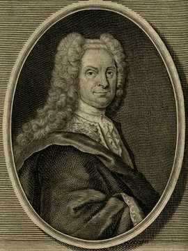 Porträt von Neukirch, Benjamin  (Zuverläßige Nachrichten von dem gegenwärtigen Zustande der Wissenschaften., 1743, 38. T., ungez. Bl. vor S. 79. [Zuschnitt auf Schmuckrahmen])