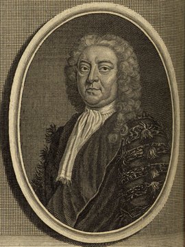 Porträt von Pellet, Thomas  (Zuverläßige Nachrichten von dem gegenwärtigen Zustande der Wissenschaften., 1744, 58. T., ungez. Bl. vor S. 683. [Zuschnitt auf Schmuckrahmen])