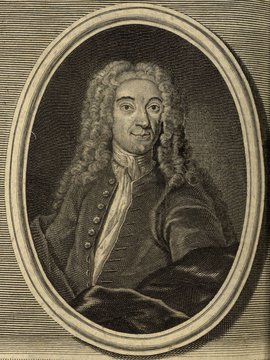 Porträt von Fleischer, Johann Lorenz  (Zuverläßige Nachrichten von dem gegenwärtigen Zustande der Wissenschaften., 1744, 60. T., ungez. Bl. vor S. 835. [Zuschnitt auf Schmuckrahmen])