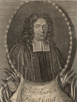 Porträt von Feustking, Johann Heinrich  (Neue Bibliothec oder Nachricht und Urtheile von neuen Büchern., 1715, 41. St., ungez. Bl. vor S. 3. [Zuschnitt auf Schmuckrahmen])